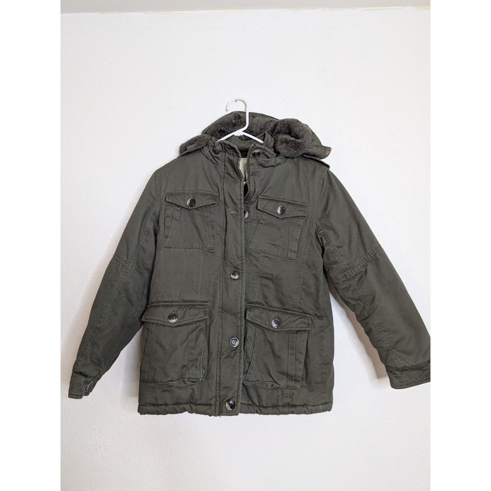 WenVen Kids Fur Lined Canvas Cotton Military Chore Jacket Green Medium 8/10‎